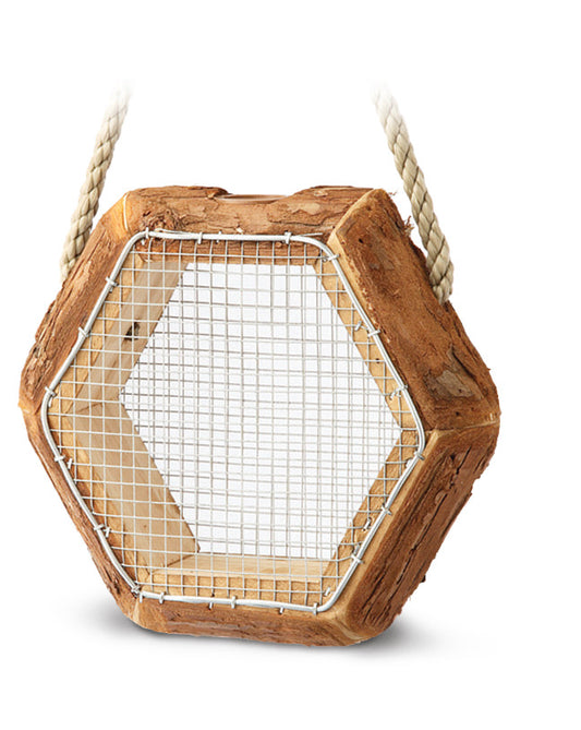 Douglas Peanut Bird Feeder comes in the shape of a hexagon with a charming log style finish, suitable for feeding the birds with peanuts