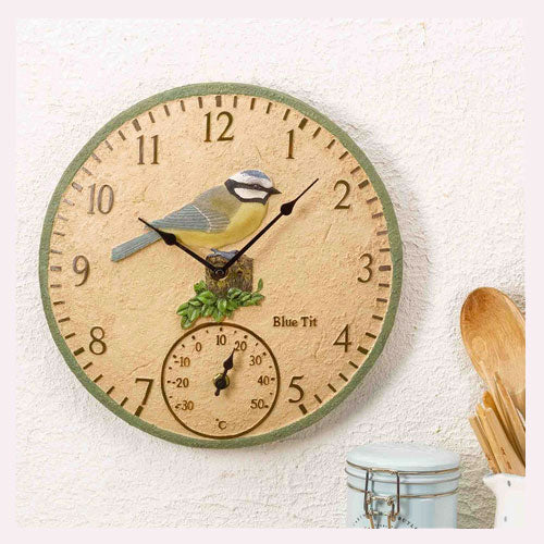 BLUE TIT Wall Clock and Thermometer