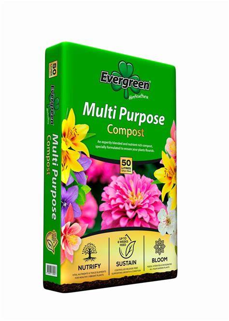 Multi purpose compost by evergreen in green and yellow bag 50L