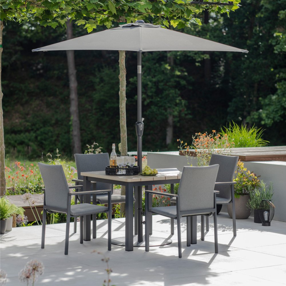 Venice 4 Seat Dining Set, Stacking Armchair & 2.5m Lux Parasol