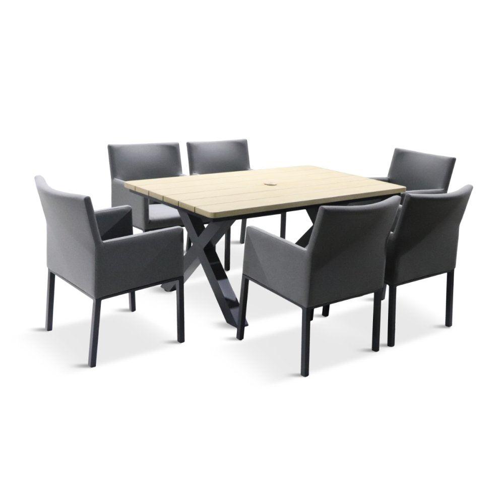 Venice 6 Seat Dining Set, Dining Chair & 3m Lux Parasol