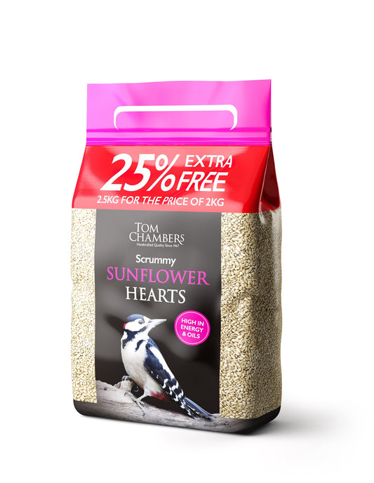 2kg + 25% EXTRA FREE Scrummy Sunflower Hearts for wild birds by tom chambers