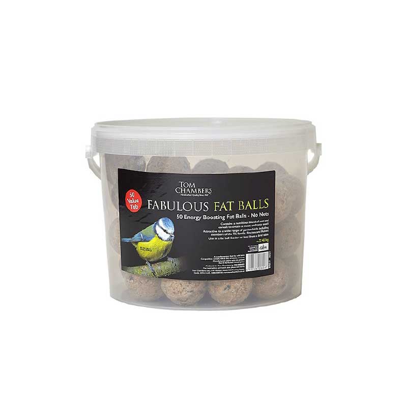Tub of 50 fabulous fat balls bird feed with no nets by tom chambers